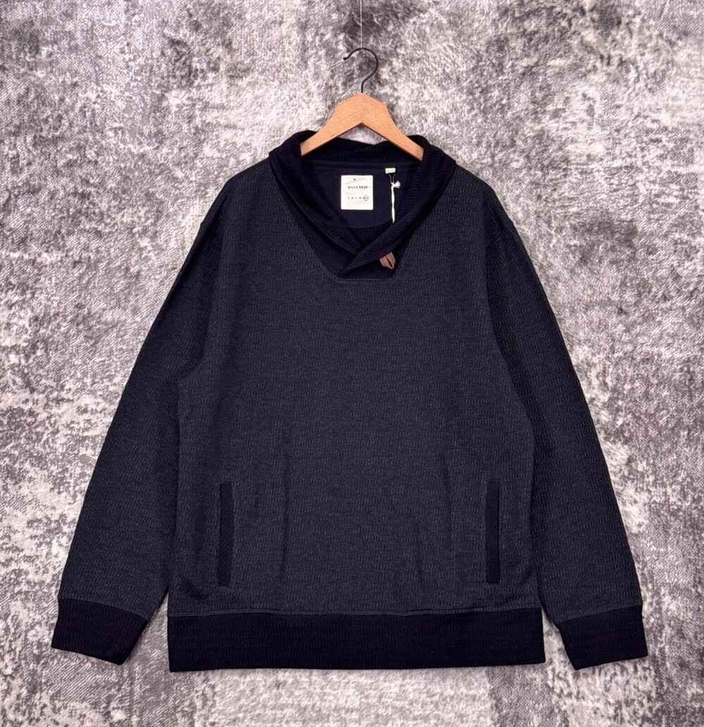 New Billy Reid Sweater XXL Mens Blue Knit Elbow Patch Shawl Collar Pullover